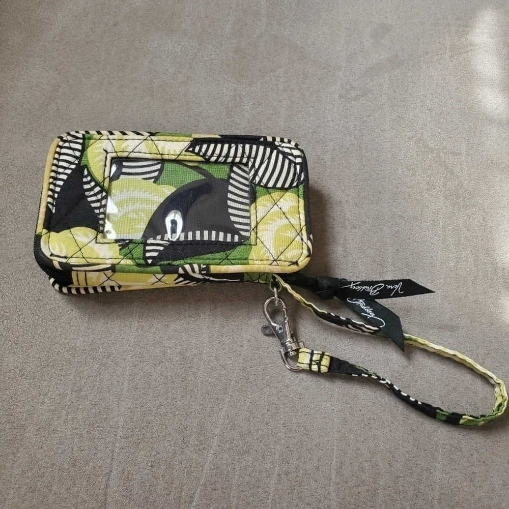 Vera Bradley Wallet Wristlet LA NEON ROSE Green Lime 5.5